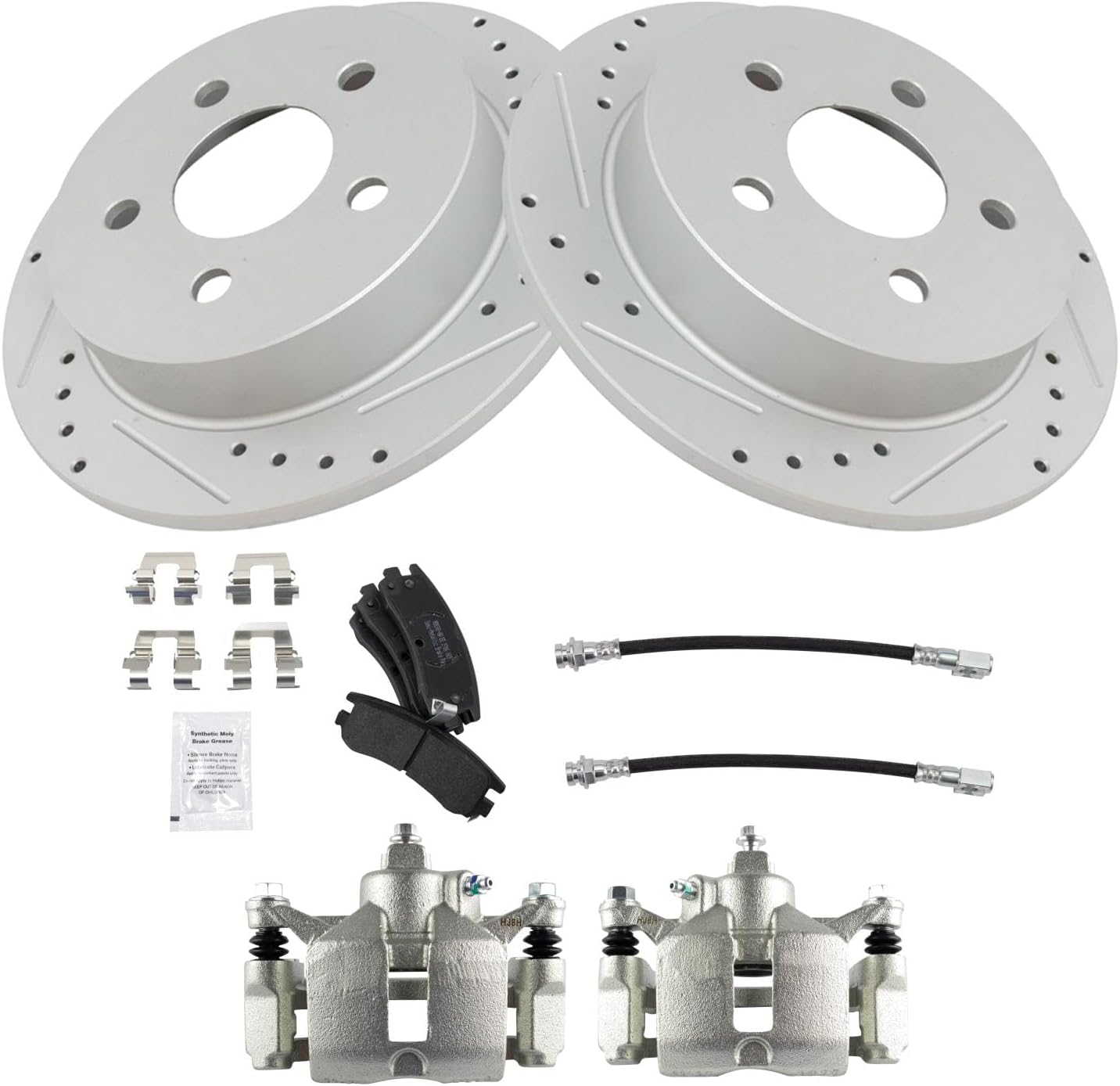 TRQ Brake Pad & Rotor Kit Slotted X Drilled Performance Semi-Metallic Premium G-Coated Compatible with 99-05 Buick 00-05 Chevrolet 99-02 Oldsmobile 99-03 Pontiac
