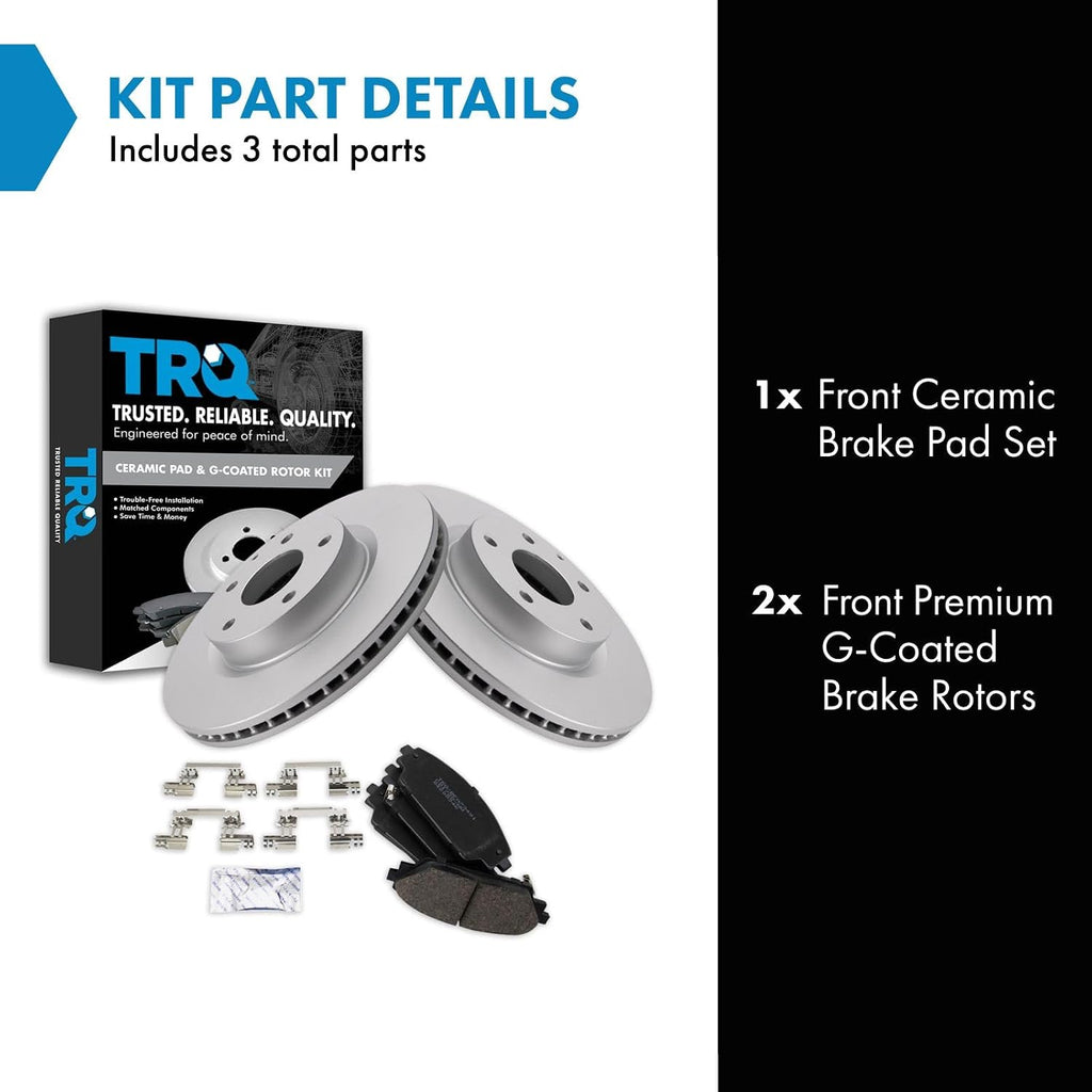 TRQ Front Ceramic Brake Pad and Rotor Set Coated Compatible with 2014-15 Mazda 3 2.5L L4, 2016 Mazda 3 2.5L L4 with 295mm Diameter Front Rotors, 2017-18 2016-18 CX-3 All Wheel Drive