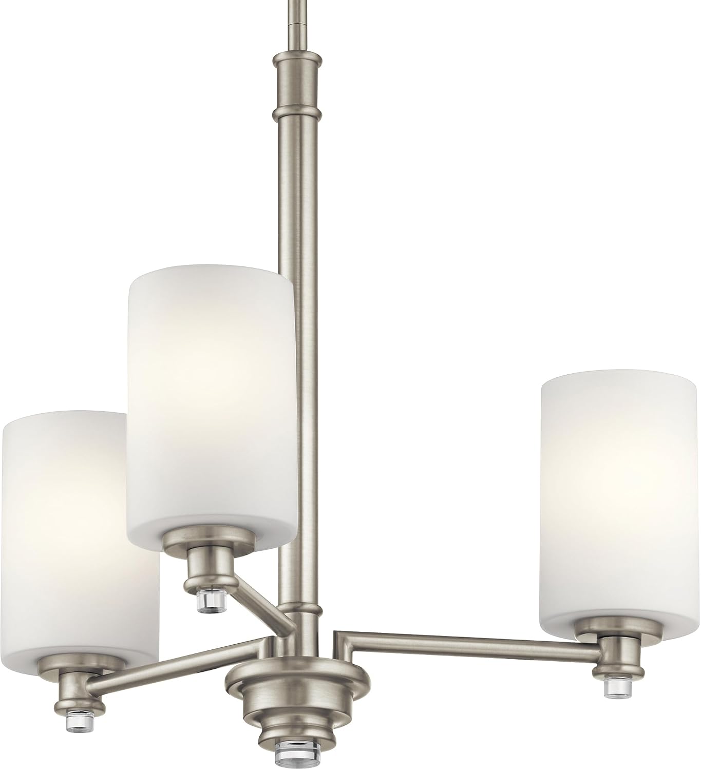 Kichler Joelson 18.5' 3 Light Mini Chandelier with Satin Etched Cased Opal and Clear Glass Accent Glass in Brushed Nickel