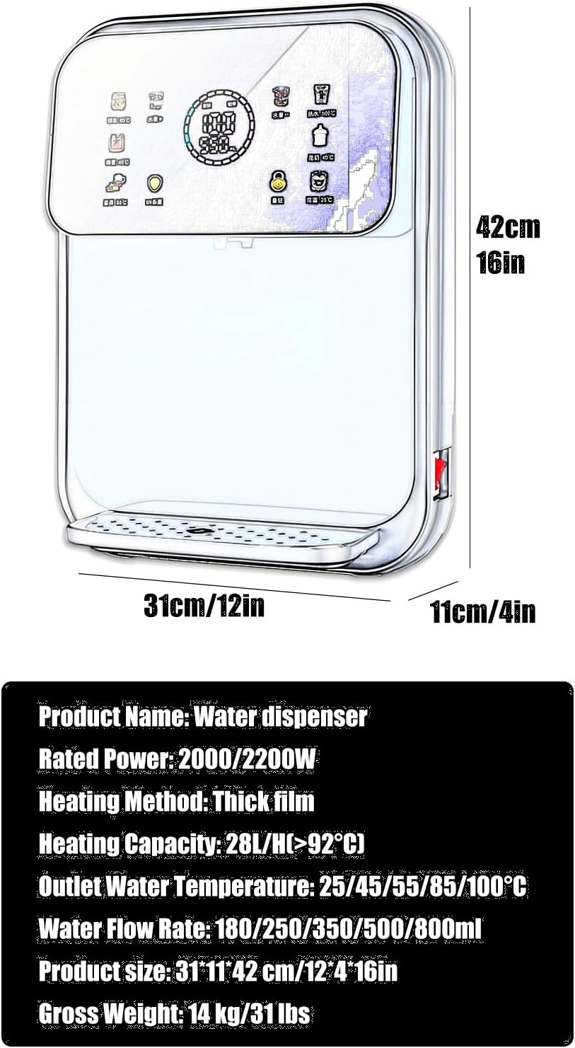 Instant Hot Water Dispenser for Quick Boiling & Dispense, Precise Temperature Control, 5 Temperatures & 5 Water Volume, with Touchscreen & Child Lock for Home(Blue)