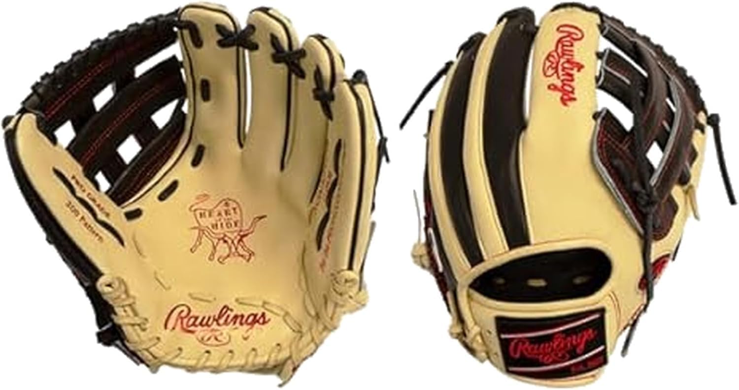 Rawlings Heart of the Hide 'Swaggy O' Baseball Glove – 12', 12.25', First Base Mitt & Catcher's Mitt – RHT & LHT – Pro Leather, Blonde/Black/Red Design