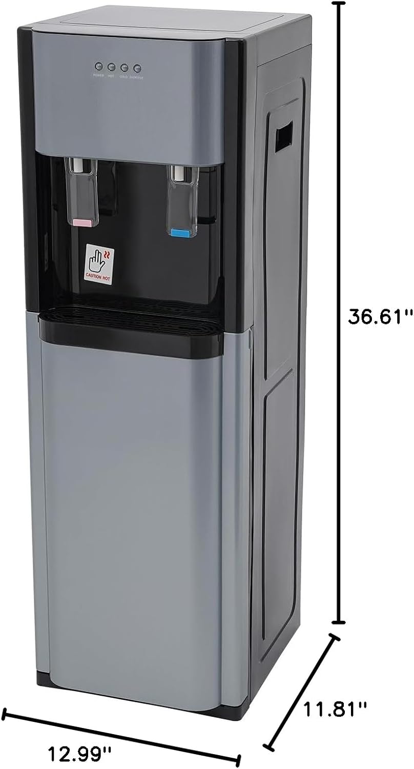 Bepritm Bottom Loading Water Cooler Dispenser for 5 Gallon Bottles, Hot Cold & Cool Water Dispenser with Empty Bottle Indicator, Stainless Steel, Ideal for Office, Home, Living Room (Dark Grey)