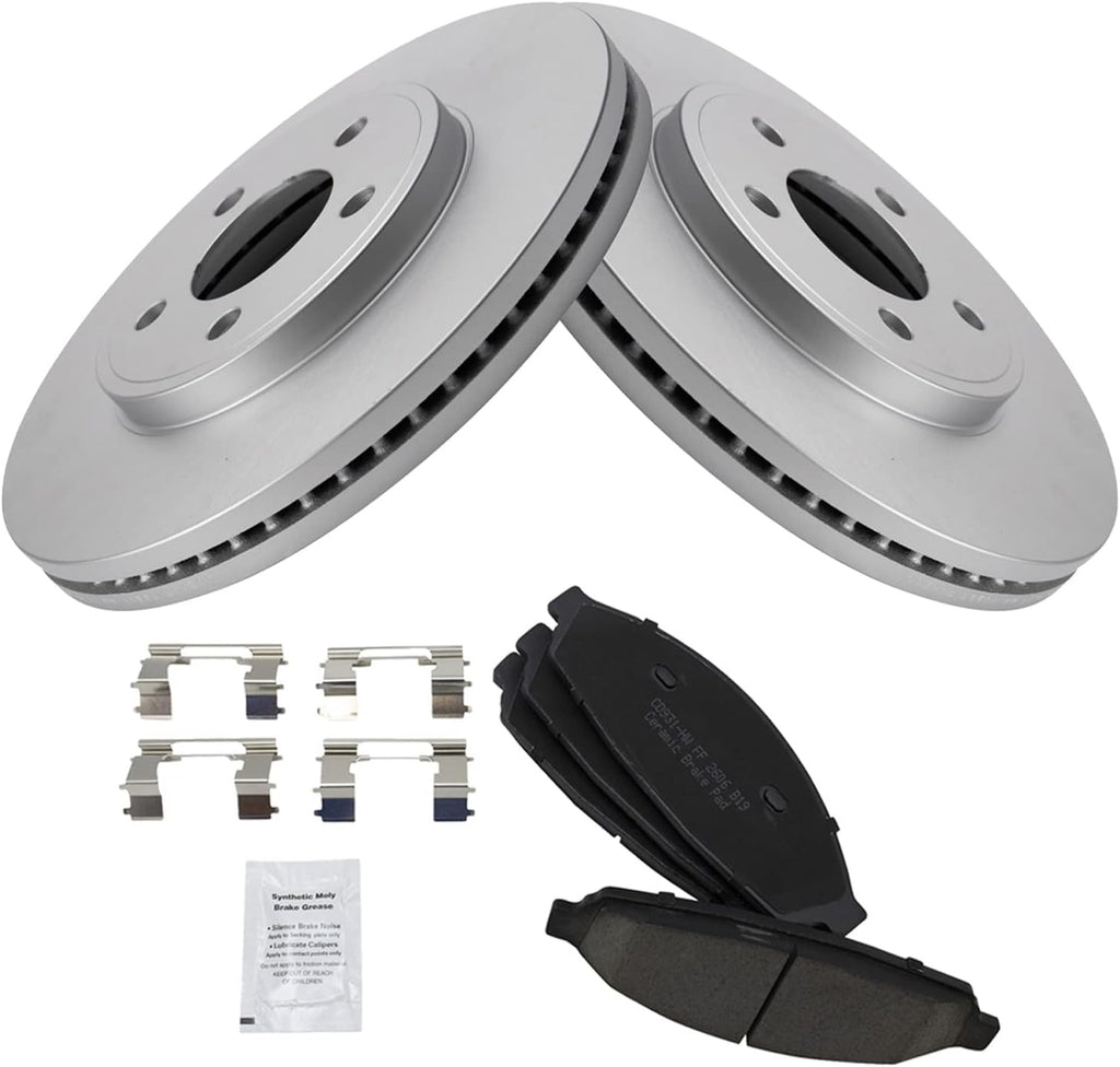 TRQ Front Brake Pad and Rotor Set Ceramic G Coated Rotors Compatible with 2003-2011 Ford Crown Victoria Lincoln Town Car Mercury Grand Marquis 2003-2004 Marauder