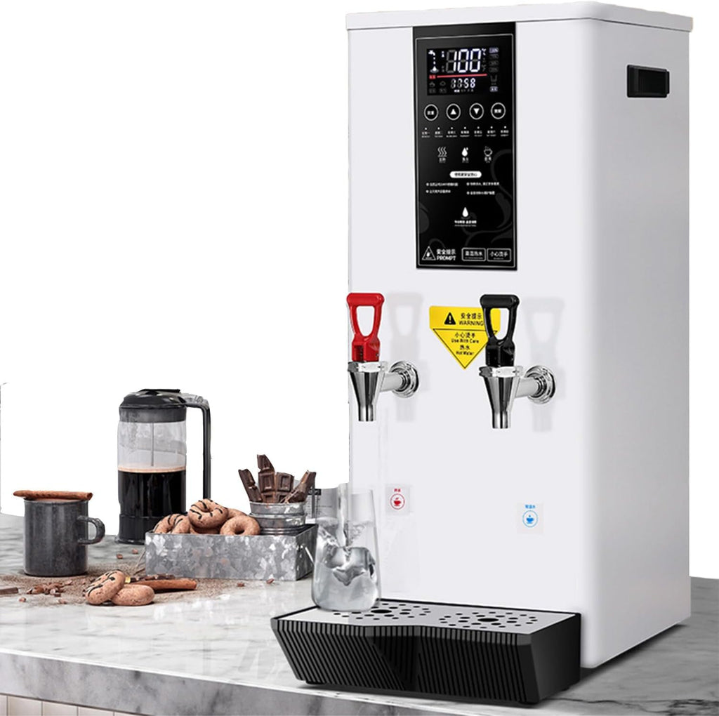 Step Heating Commercial Hot Water Dispenser, Stainless Steel, with LCD Dispaly, 45l Large Capacity, Time and Temperature Can Be Set, Suitable for Families, Restaurants, Etc.,White-220V