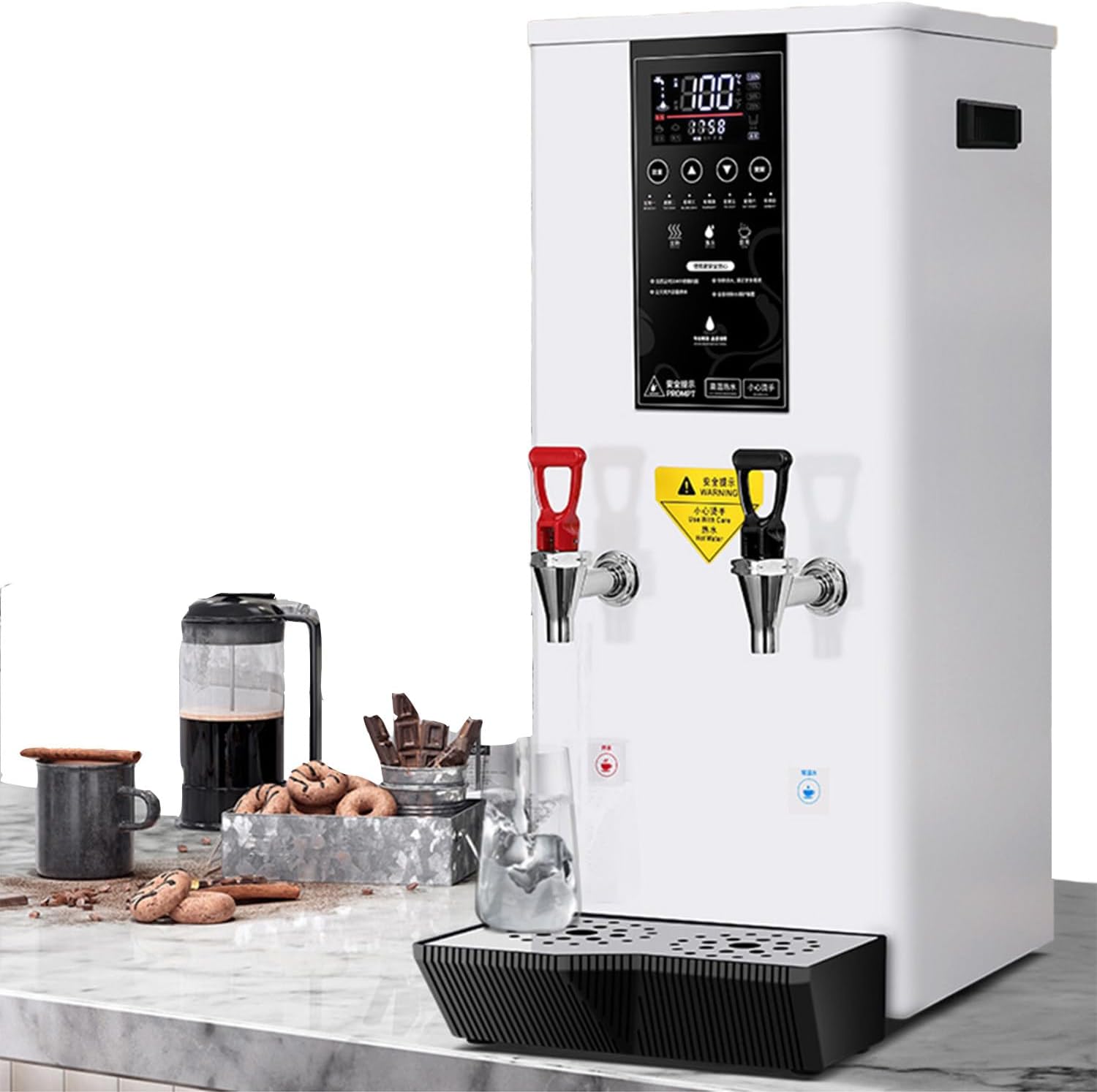 Step Heating Commercial Hot Water Dispenser, Stainless Steel, with LCD Dispaly, 45l Large Capacity, Time and Temperature Can Be Set, Suitable for Families, Restaurants, Etc.,White-220V