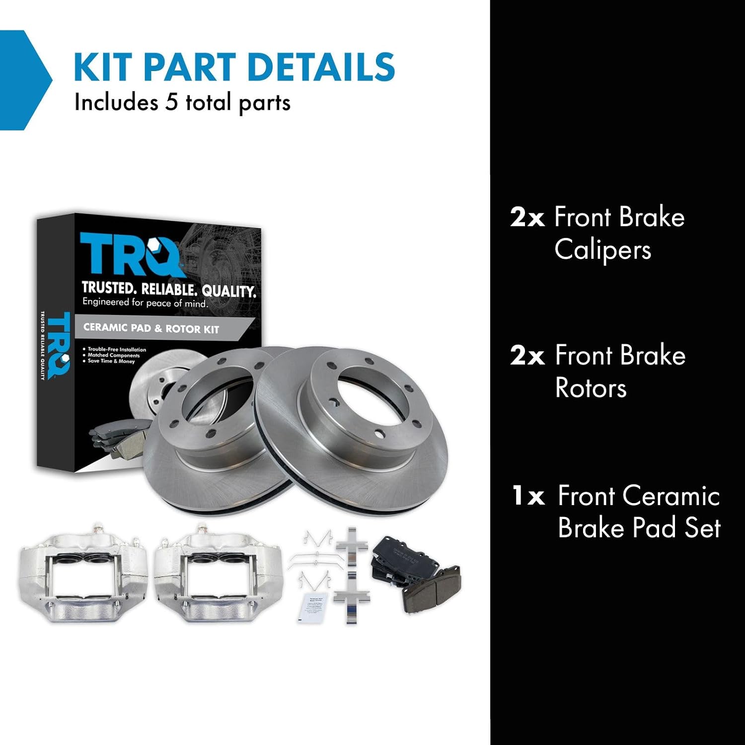 TRQ Front Brake Pad and Rotor Set Ceramic Rotors Calipers Compatible with 1995-1998 Toyota Tacoma