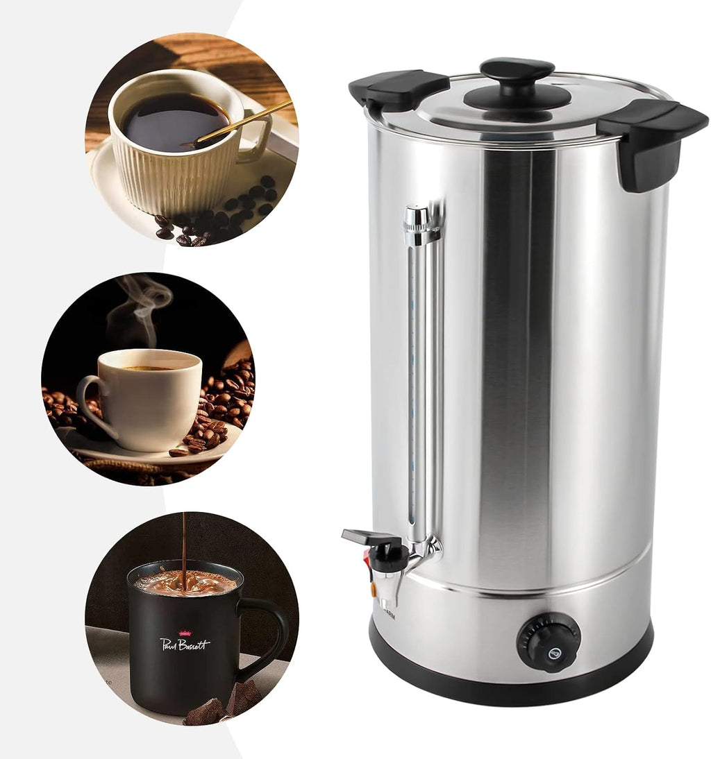 Commercial Grade Coffee Urn, 25 L Hot Water Urn Double-layer Barrel Wall 304 Stainless Steel Automatic Coffee Brewing 15 Minutes Boiling for Home, Party, Office, Wedding (25L)