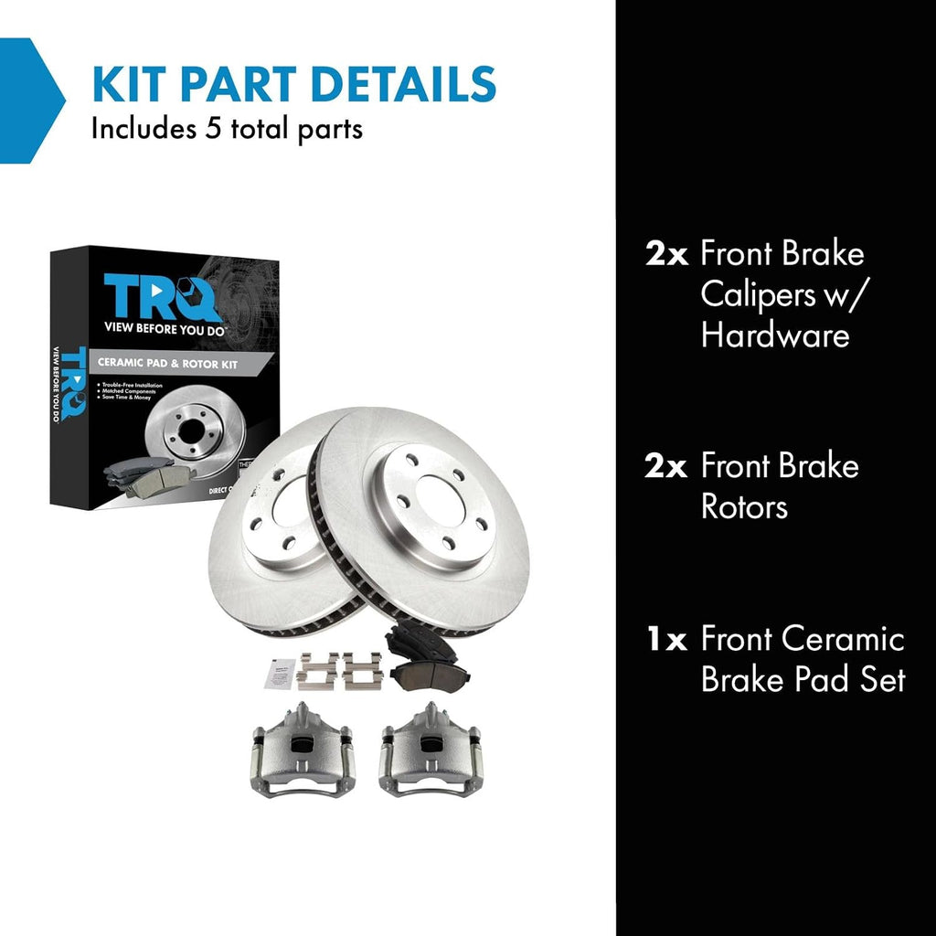 TRQ Front Brake Pad & Rotor Set Ceramic Calipers Compatible with 1997-2005 Buick LeSabre Cadillac DeVille Chevy Impala Monte Carlo 1997-2003 Oldsmobile Aurora Intrigue 2000-2003 Pontiac Bonneville