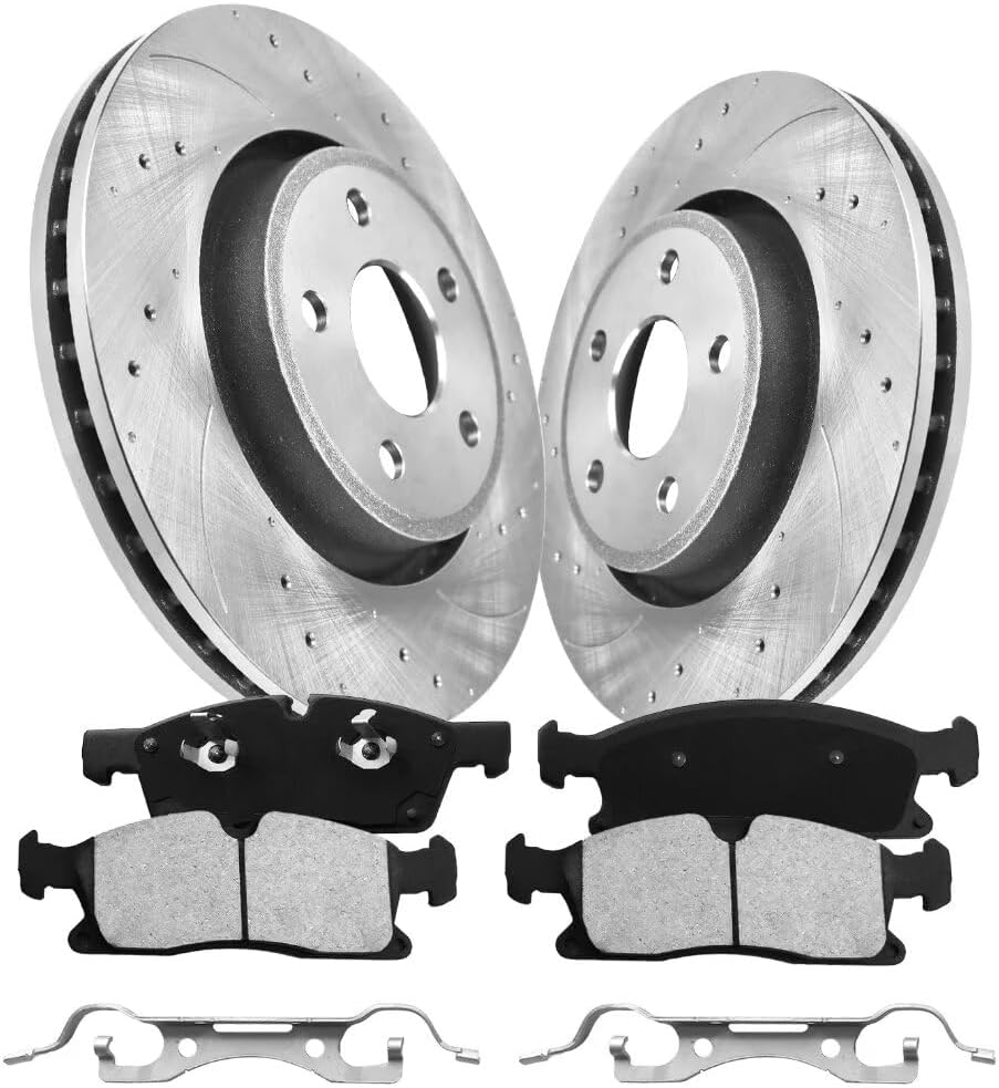Front Brake Pads And Rotors Kit Compatible With 2012-2021 Jeep Grand Cherokee, 350mm(13.8in), Heavy Duty Brakes, without police package, Automotive Replacement Brake Kits Drilled And Slotted