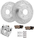 Detroit Axle - Rear Drilled Brake Rotors Brake Pads + Passenger Side Brake Caliper Replacement for Honda Element Acura TL - 5pc Set