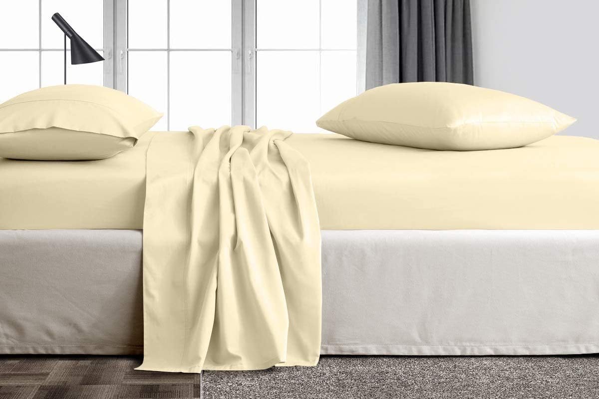Kamas 6PC Sheet Sets Twin XL Ivory Ivory 1000 Thread Count Egyptian Cotton, Sateen Weave for Soft&Comfort Feel, Fits Mattress Upto 18'' Deep Pocket (Twin XL- 6 PC Sheet Sets, Ivory)