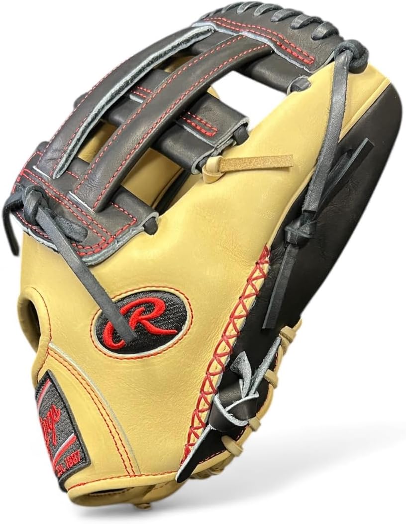 Rawlings Heart of the Hide 'Swaggy O' Baseball Glove – 12', 12.25', First Base Mitt & Catcher's Mitt – RHT & LHT – Pro Leather, Blonde/Black/Red Design