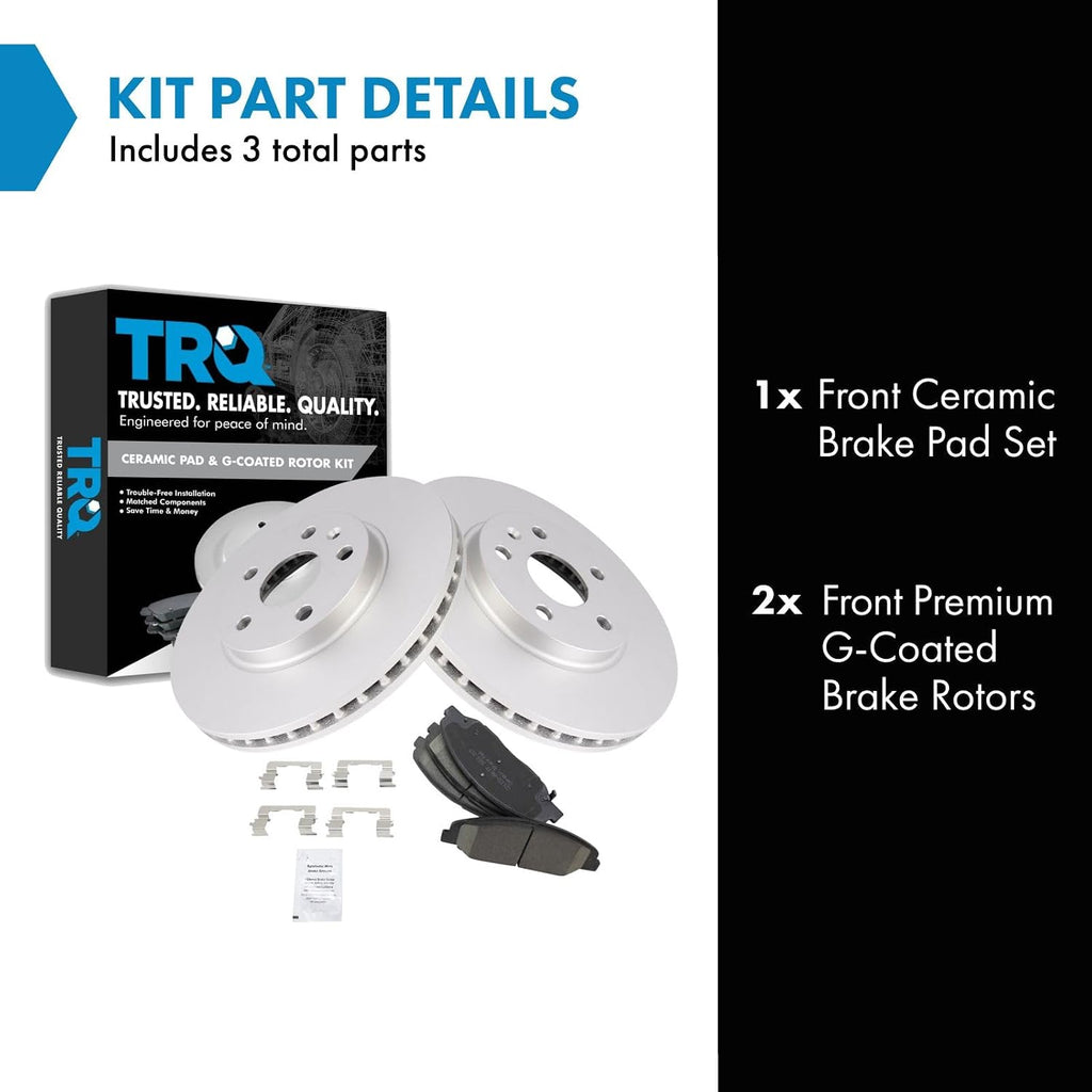 TRQ Front Brake Pad and Rotor Set Ceramic G Coated Vented Rotors Compatible with 2008-2014 Cadillac CTS