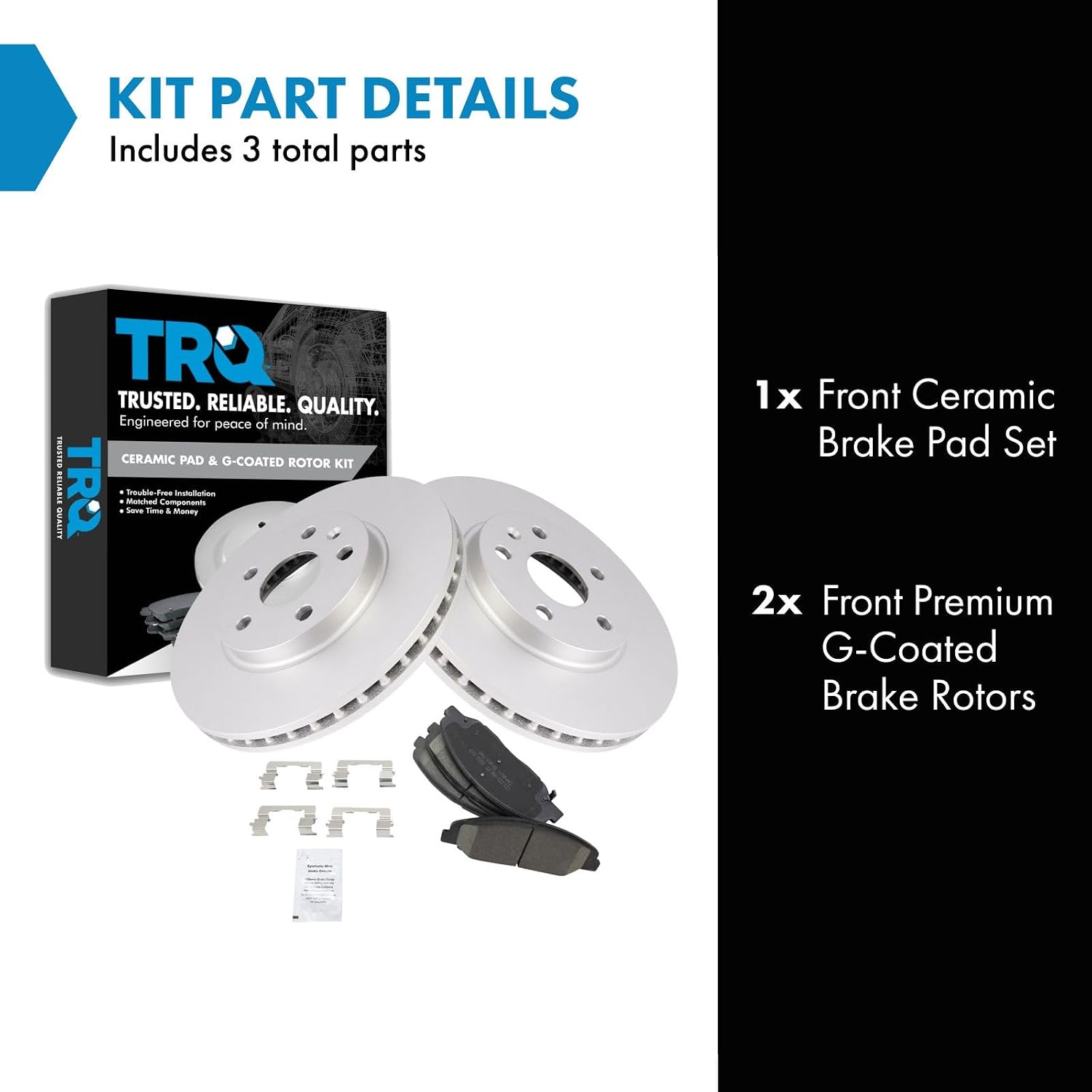 TRQ Front Brake Pad and Rotor Set Ceramic G Coated Vented Rotors Compatible with 2008-2014 Cadillac CTS