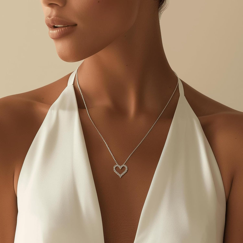 Heart Pendant Necklace for Her Moissanite Lab-Created Gem Jewelry for Women I Love You S925 Sterling Silver Gifts to Wife Girlfriend Mom Daughter Anniversary Birthday Christmas Valentines Day