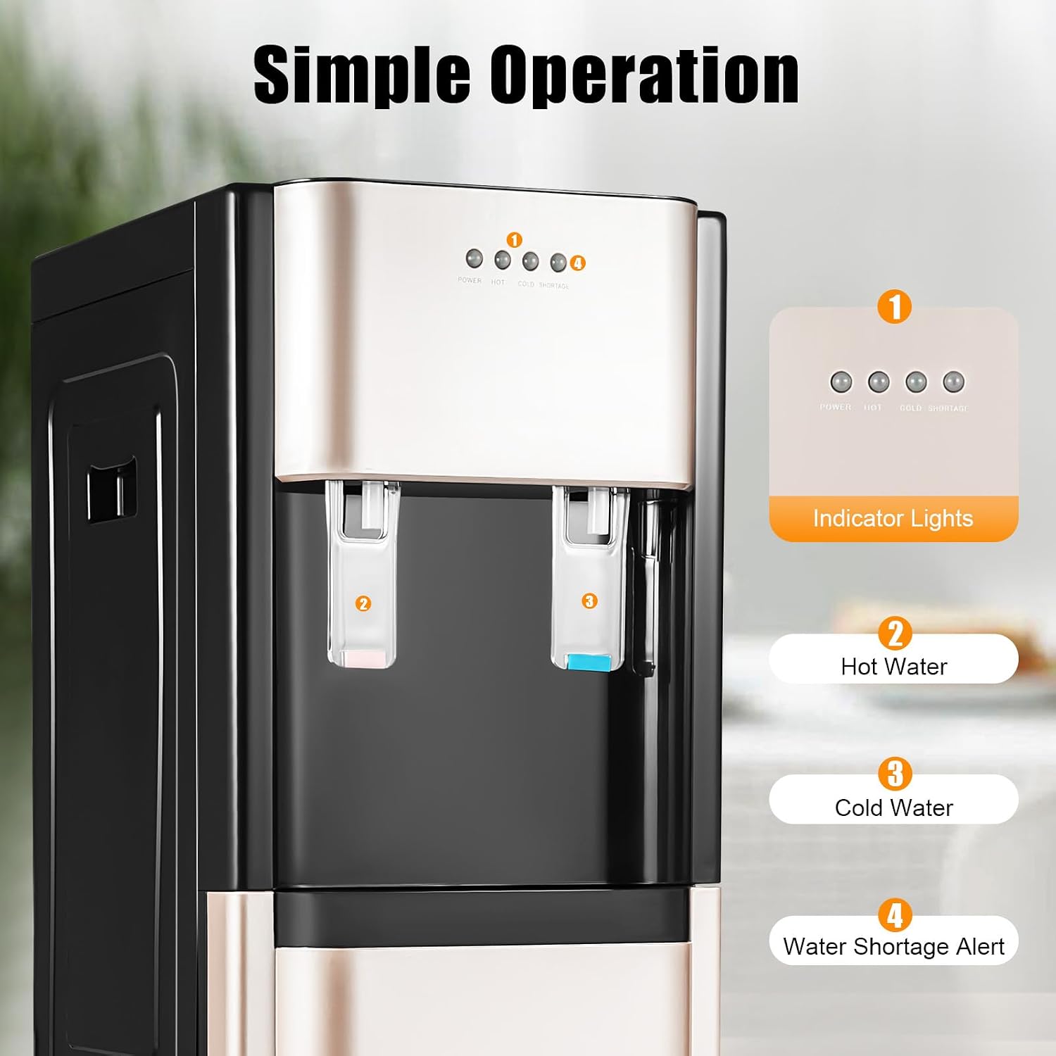 LOYALHEARTDY 5 Gallon Bottom Loading Water Dispenser, Water Machine with Stainless Steel Liner, 35.4' Height Electric Water Cooler for Home,Office, Kitchen and Gym(Gold)