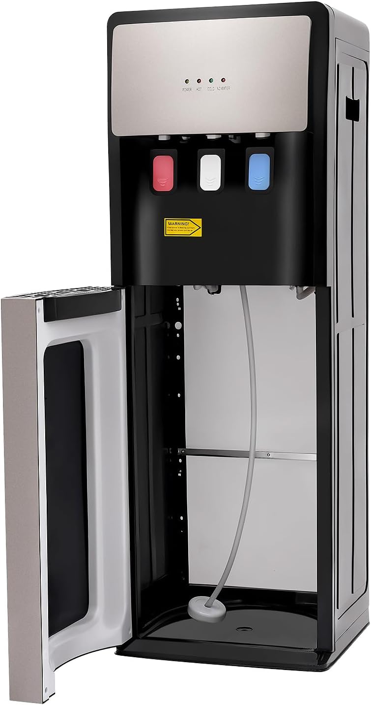 Bottom Loading Water Dispenser 5 Gallon, 3 Temperatures with Hot, Room & Cold Spouts Standing Water Cooler Dispenser with Indicator Light & Empty Bottle Alert for Home Office (Silver Grey)
