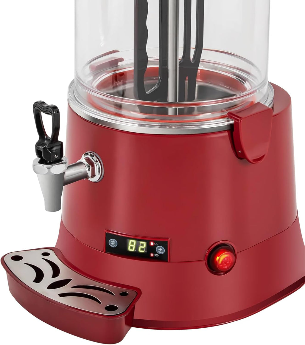 Commercial Hot Chocolate Machine 10L/2.64Gal Red Stainless Steel Electric Chocolate Mixing Machine Hot Beverage Warmer Dispenser 86-194℉ Temperature Control for Heating Chocolate Coffee Milk Tea