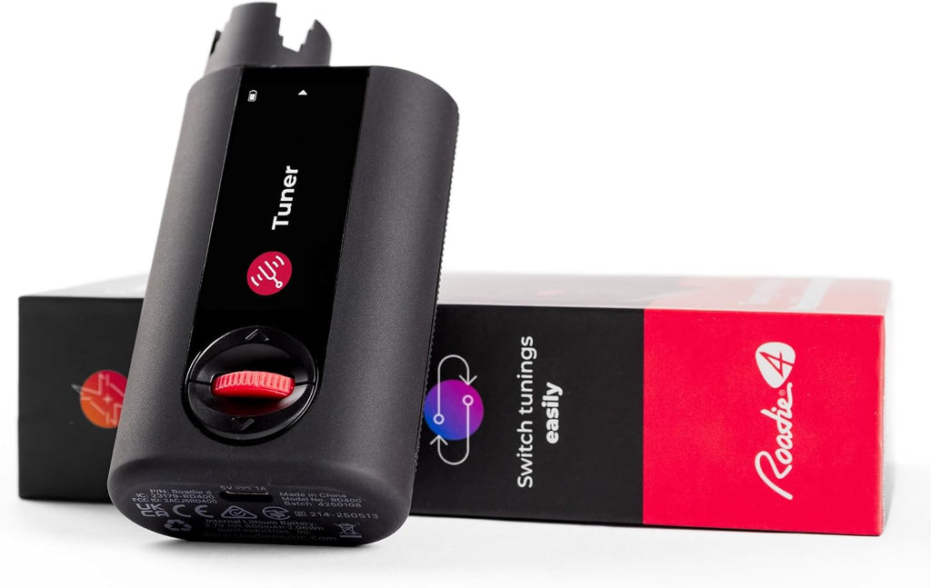 Roadie 4 Smart Automatic Guitar & Ukulele Tuner | 150+ Preset Tunings for Acoustic, Electric, 12-String Guitars, Banjo, Mandolin with Built-in Metronome, String Winder and Signature Power Bundle