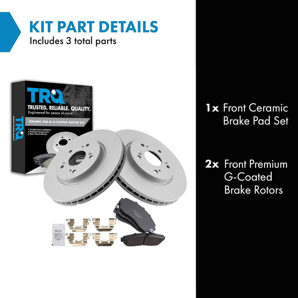 TRQ Front Ceramic Brake Pad and Rotor Set Coated Compatible with 07-12 Acura RDX 07-11 Honda CR-V 10-11 Honda Accord Crosstour 12 Crosstour