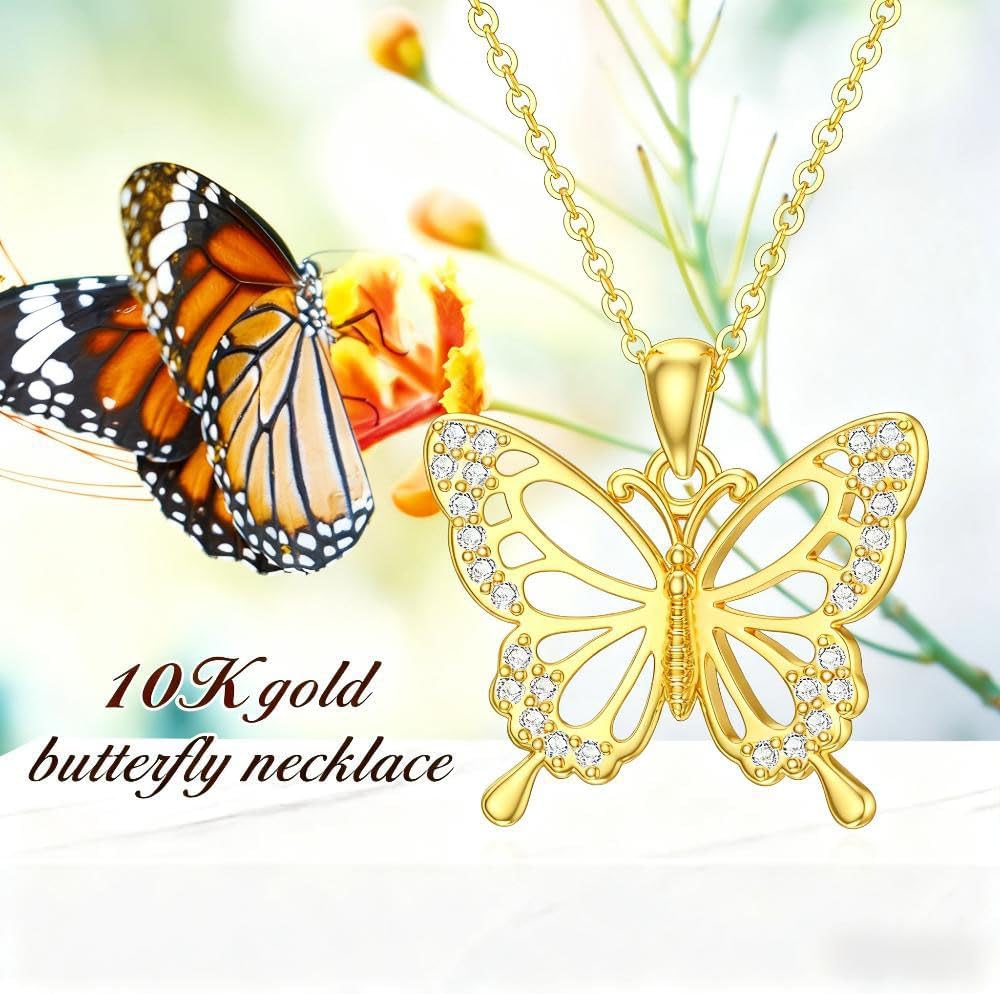 DOVRAN Real Solid Gold Birthstone Butterfly/Dragonfly/Bee/Hummingbird Necklace for Women Yellow Gold Animal Pendant for Christmas Dainty Jewelry Birthday Gifts for Mom Wife