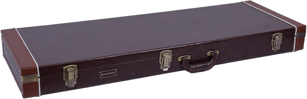 Crossrock Electric Guitar Case Fits Fender Telecaster and Stratocaster- Sponge Lining, Metal Feet, Storage Space -Brown (CRW600EBR)