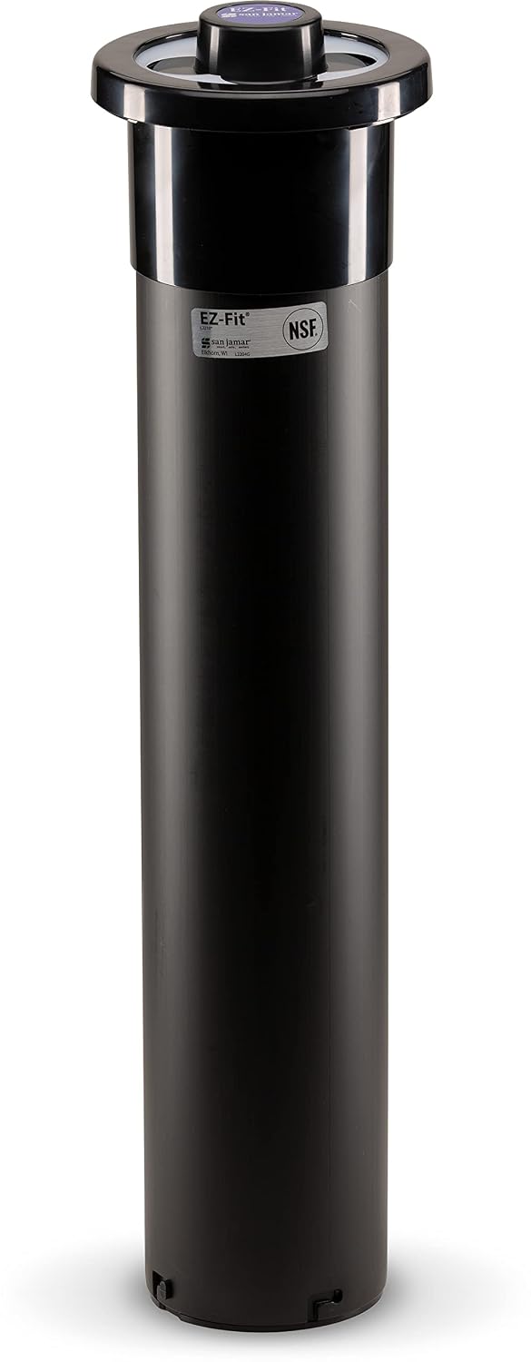 San Jamar Ez-Fit Hot Lid Dispenser In-Counter Dispenser with Interchangeable Rubber Gaskets for Restaurants, Cafeterias, and Fast Food, Plastic, 4.75 x 23.25 x 4.75, Black