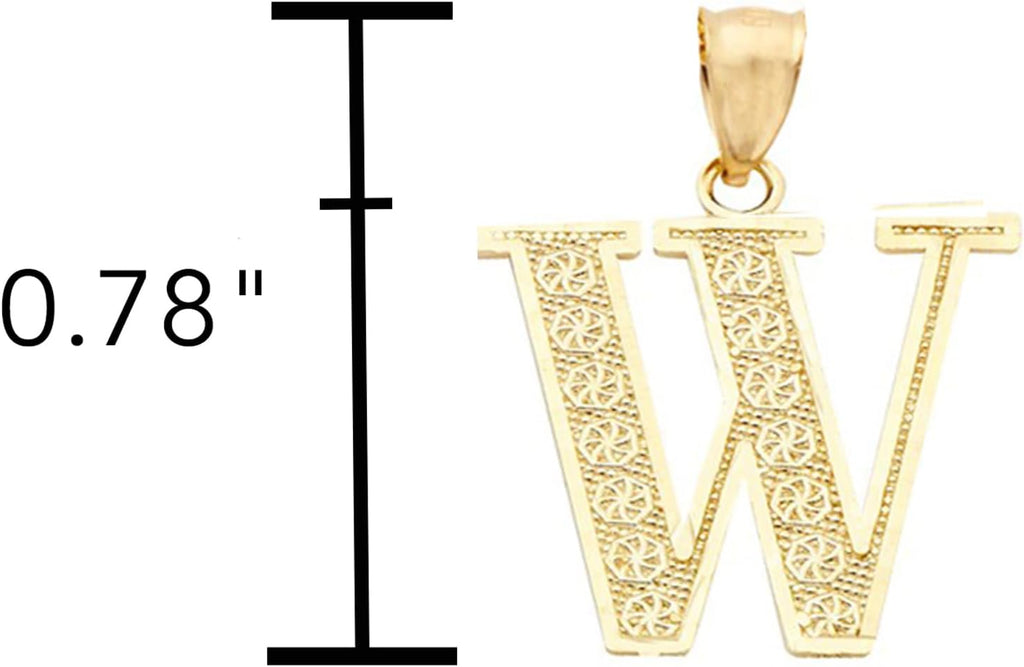 LoveBling 10K Yellow Gold Diamond Cut A to Z Alphabet Initial Letter Charm Necklace Pendant (Small Size)