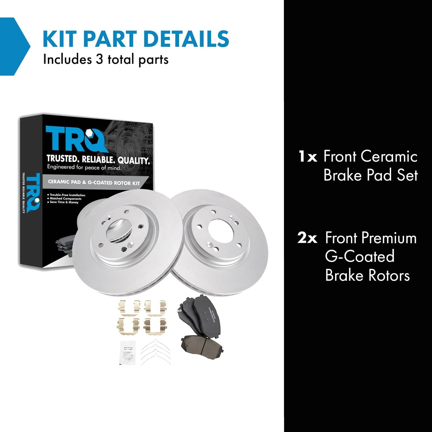 TRQ Front Brake Pad and Rotor Set Ceramic Vented Rotors Compatible with 2015-2019 Hyundai Sonata 2021-2024 Kona Electric 2016-2020 Kia Optima