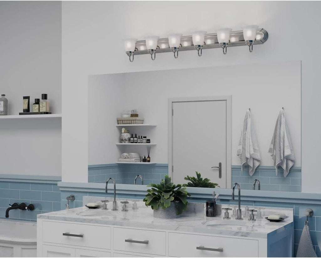 Progress Lighting P3056-09 Alabaster Glass Bath & Vanity, 48-Inch Width x 7-1/4-Inch Height, Nickel