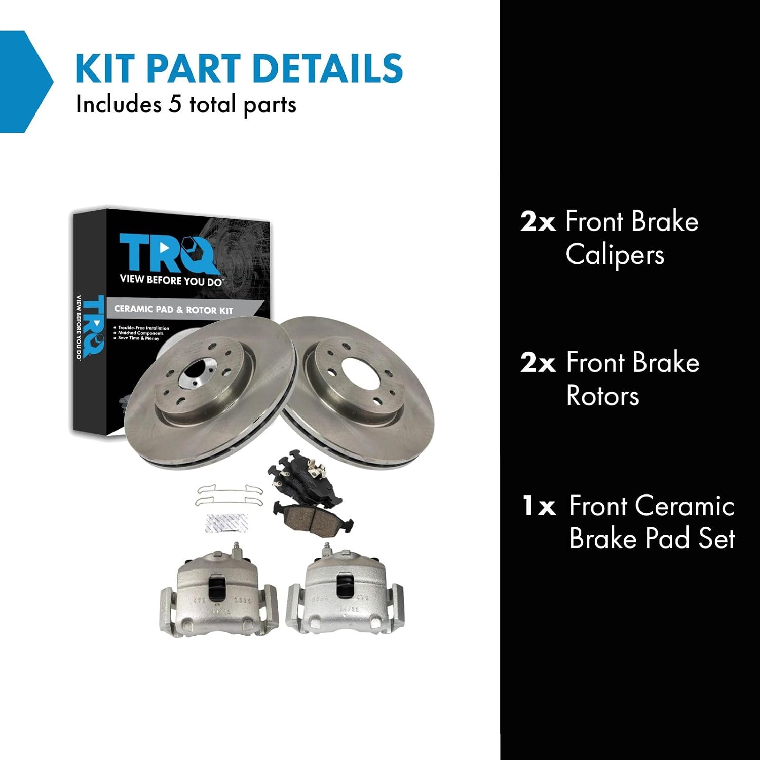 TRQ Front Brake Pad and Rotor Set Ceramic Rotors Calipers Compatible with 2012-2017 Fiat 500
