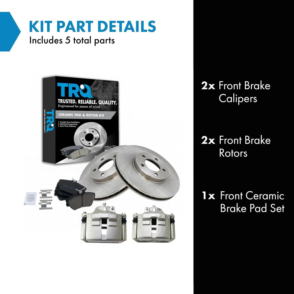 TRQ Front Brake Pad and Rotor Set Ceramic Rotors Calipers Compatible with 2001-2007 Ford Taurus 2001-2005 Mercury Sable 2002 Lincoln Continental