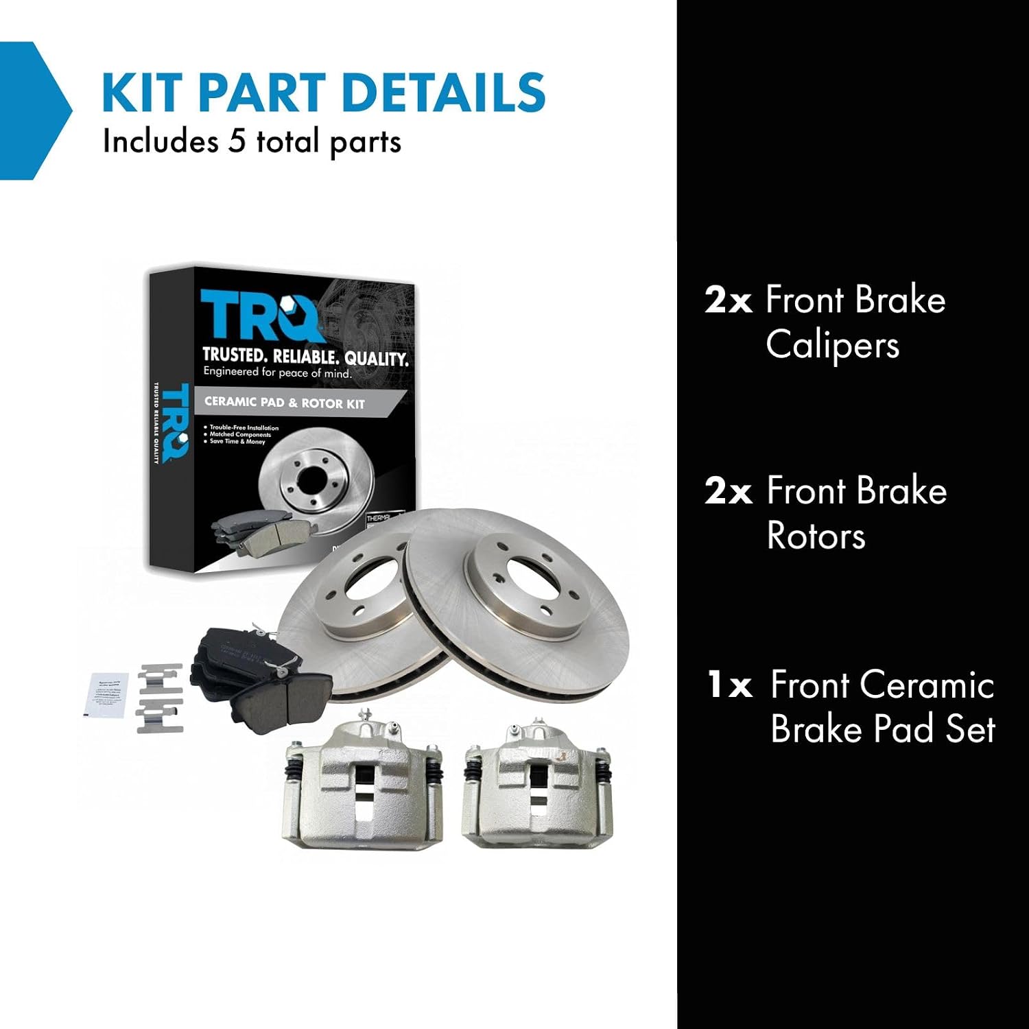 TRQ Front Brake Pad and Rotor Set Ceramic Rotors Calipers Compatible with 2001-2007 Ford Taurus 2001-2005 Mercury Sable 2002 Lincoln Continental