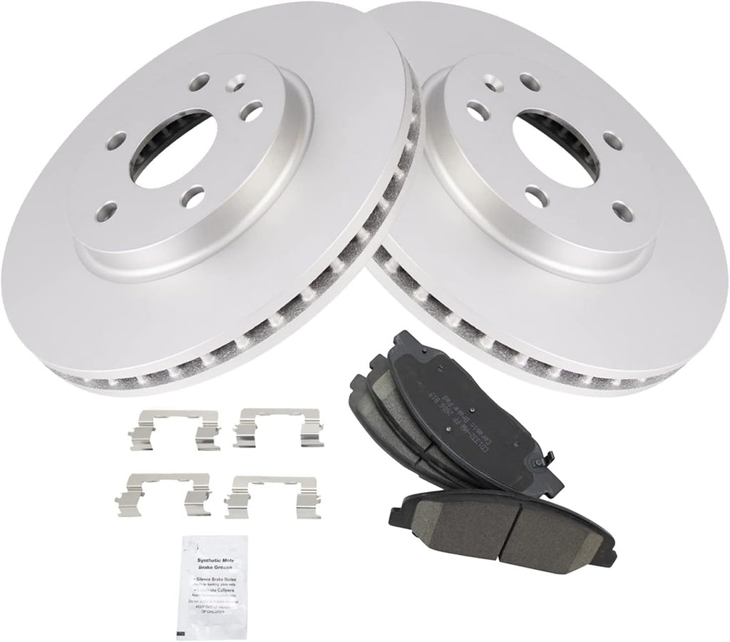 TRQ Front Brake Pad and Rotor Set Ceramic G Coated Vented Rotors Compatible with 2008-2014 Cadillac CTS