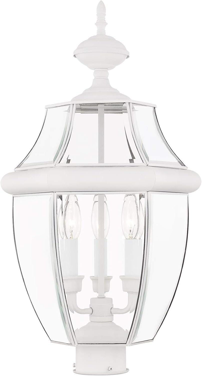 Livex Lighting 2354-03 Outdoor Post with Clear Beveled Glass Shades, White