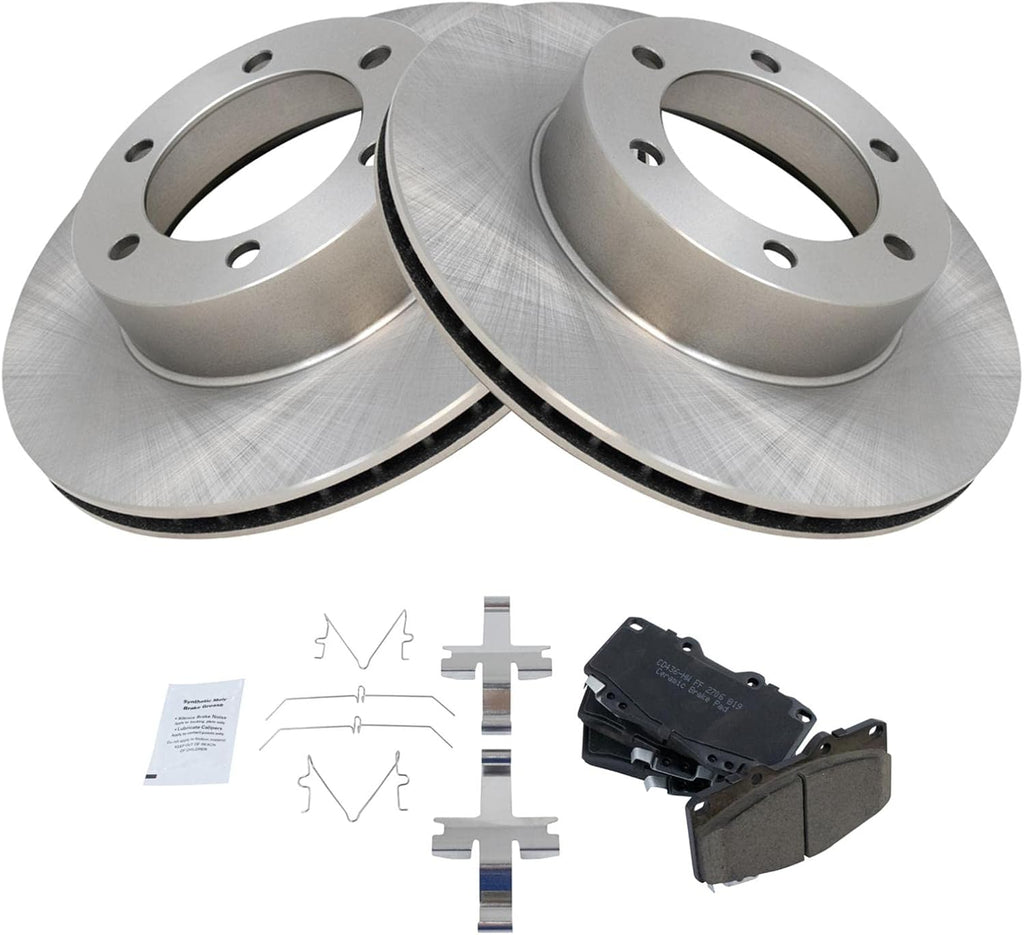 TRQ Front Brake Pad and Rotor Set Ceramic Vented Rotors Compatible with 2001-2002 Toyota 4Runner