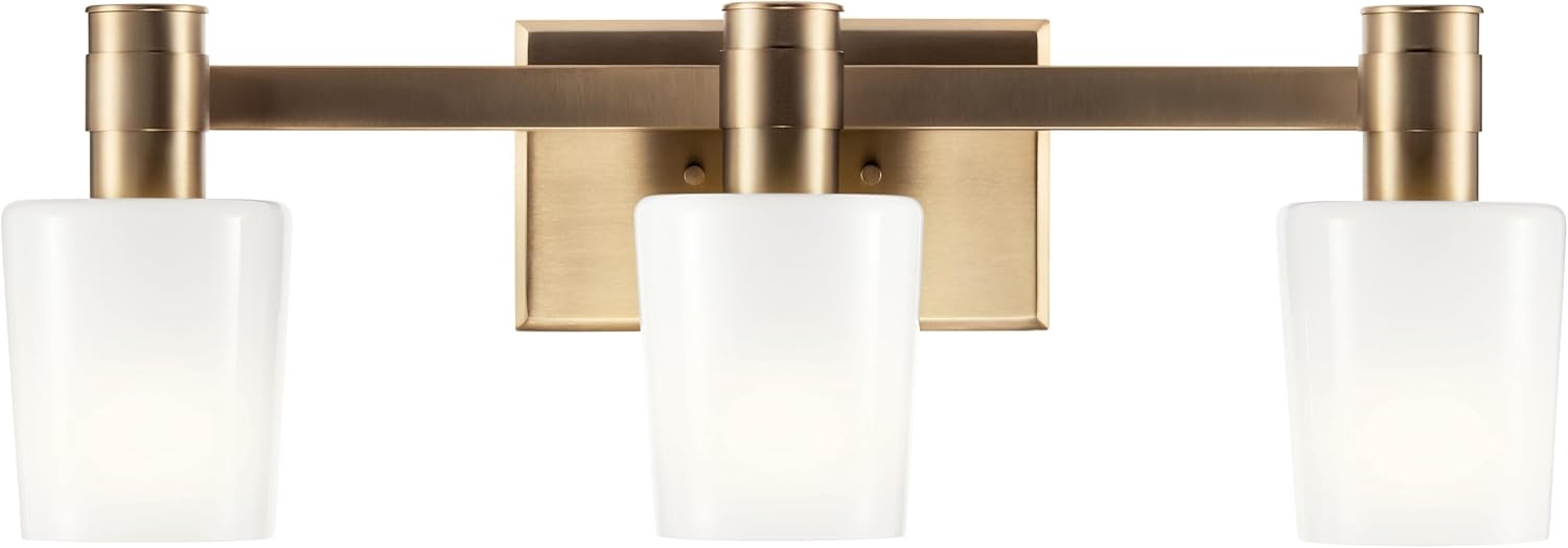 Kichler Adani 3-Light Vanity Light Fixture, Modern Bathroom Vanity Lighting with Opal Glass in Champagne Bronze for Bathroom or Powder Room Wall Mount (8.25' x 24'), 55176CPZ