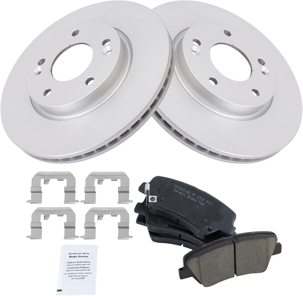 TRQ Front Brake Pad and Rotor Set Ceramic Coated Vented Rotors Compatible with 2011-2016 Hyundai Elantra 2013-2016 GT 2013-2014 Coupe 2012-2016 Veloster 2014-2016 Kia Forte Koup 2015-2016 Forte5