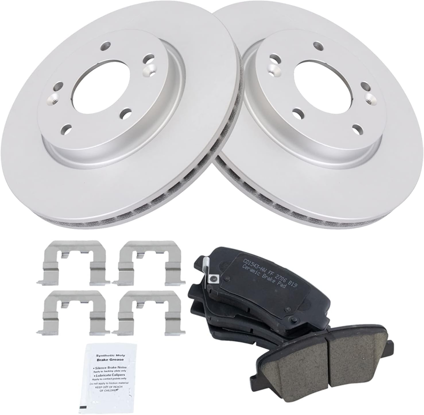 TRQ Front Brake Pad and Rotor Set Ceramic Coated Vented Rotors Compatible with 2011-2016 Hyundai Elantra 2013-2016 GT 2013-2014 Coupe 2012-2016 Veloster 2014-2016 Kia Forte Koup 2015-2016 Forte5