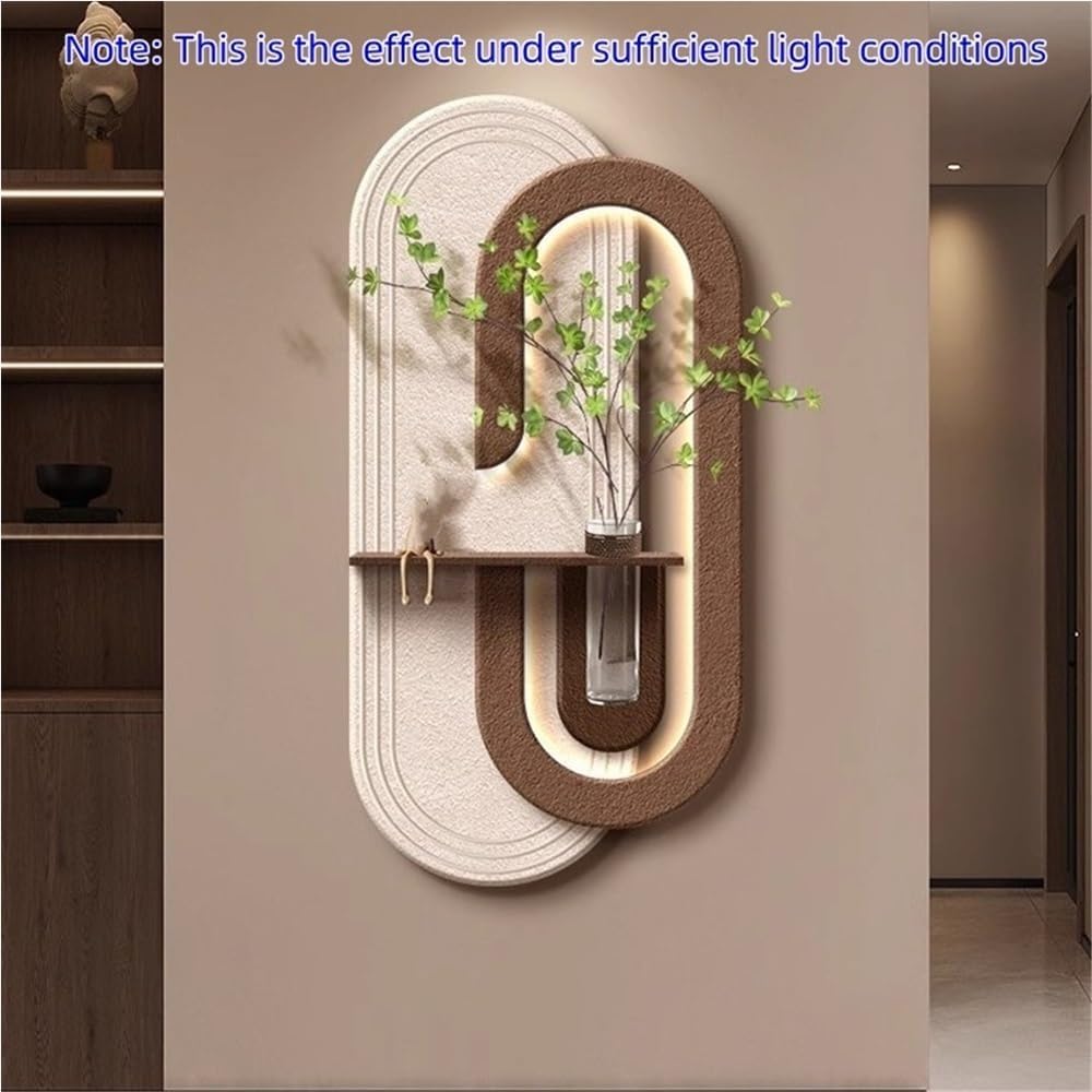 Double Layer Sandstone Decorative Painting, Luminous Wall Art Sculpture, Modern Wall Decoration with Vase for Porch, Hall(Brown,Small)