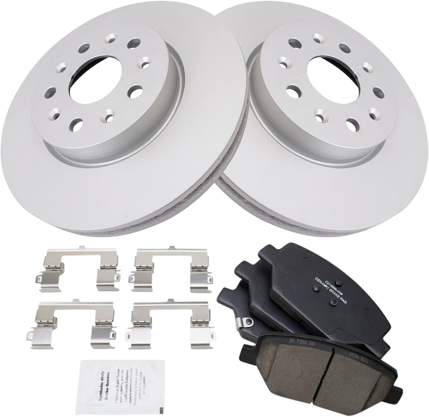 TRQ Front Brake Pad and Rotor Set Ceramic Vented Rotors G Coated Compatible with 2016-2020 Chevrolet Camaro