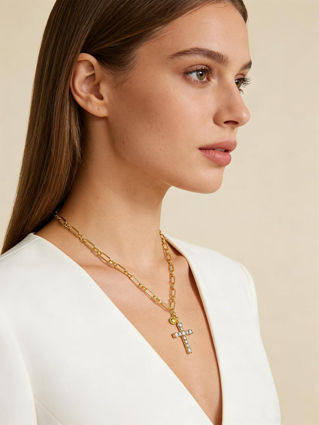 Cross Necklace for Women 14K Gold Birthstone Anniversary Birthday Gift for Wife Mom Protection Christian Jewelry Adjustable Chain