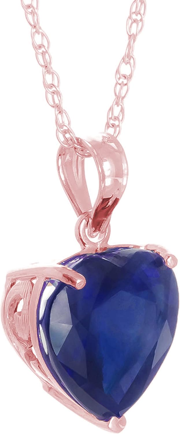 Galaxy Gold GG 4.3 Carat 14k Solid Gold Necklace with Natural Heart Shaped 10 mm Sapphire