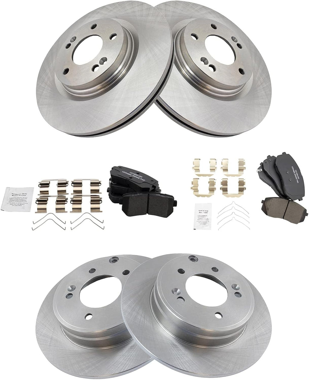 TRQ Front and Rear Brake Pad and Rotor Set Ceramic Vented Solid Rotors 11.18 in 5-Lug for 2016-2019 Hyundai Sonata 2016-2018 Kia Optima
