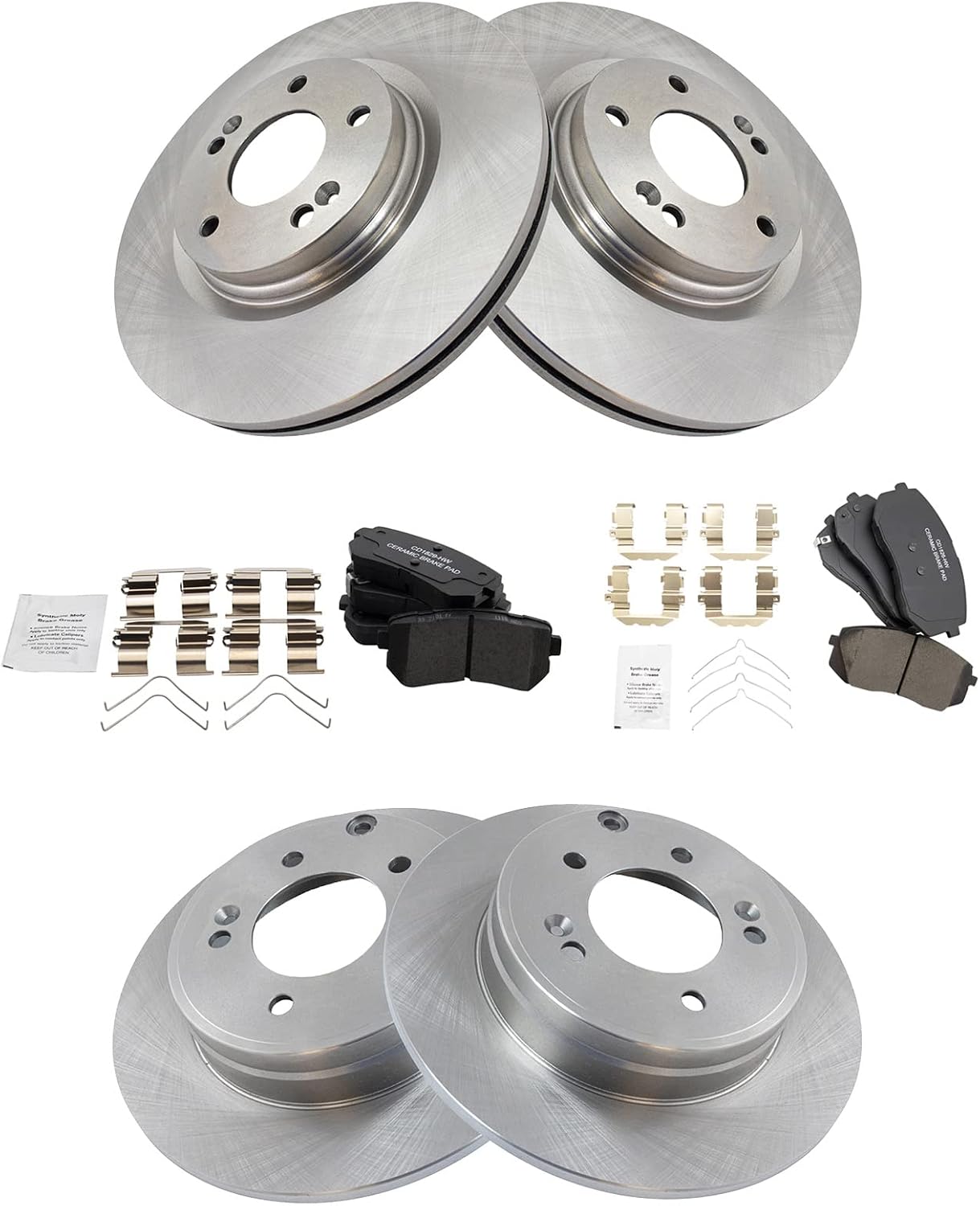 TRQ Front and Rear Brake Pad and Rotor Set Ceramic Vented Solid Rotors 11.18 in 5-Lug for 2016-2019 Hyundai Sonata 2016-2018 Kia Optima