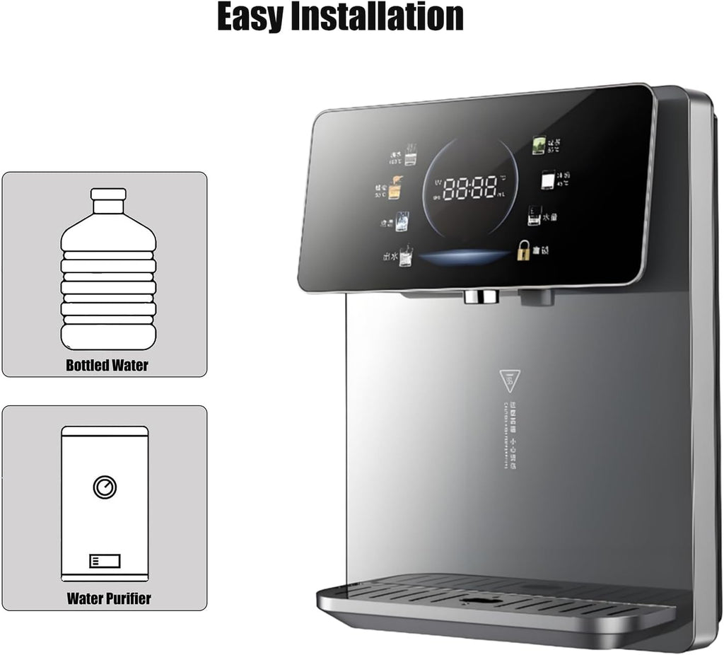 2200W Wall-Mounted Water Dispenser with Safety Children's Lock, Adjustable Temperature, Large Screen Touch, Hot Water 25L/h, for House/Office(Gray)