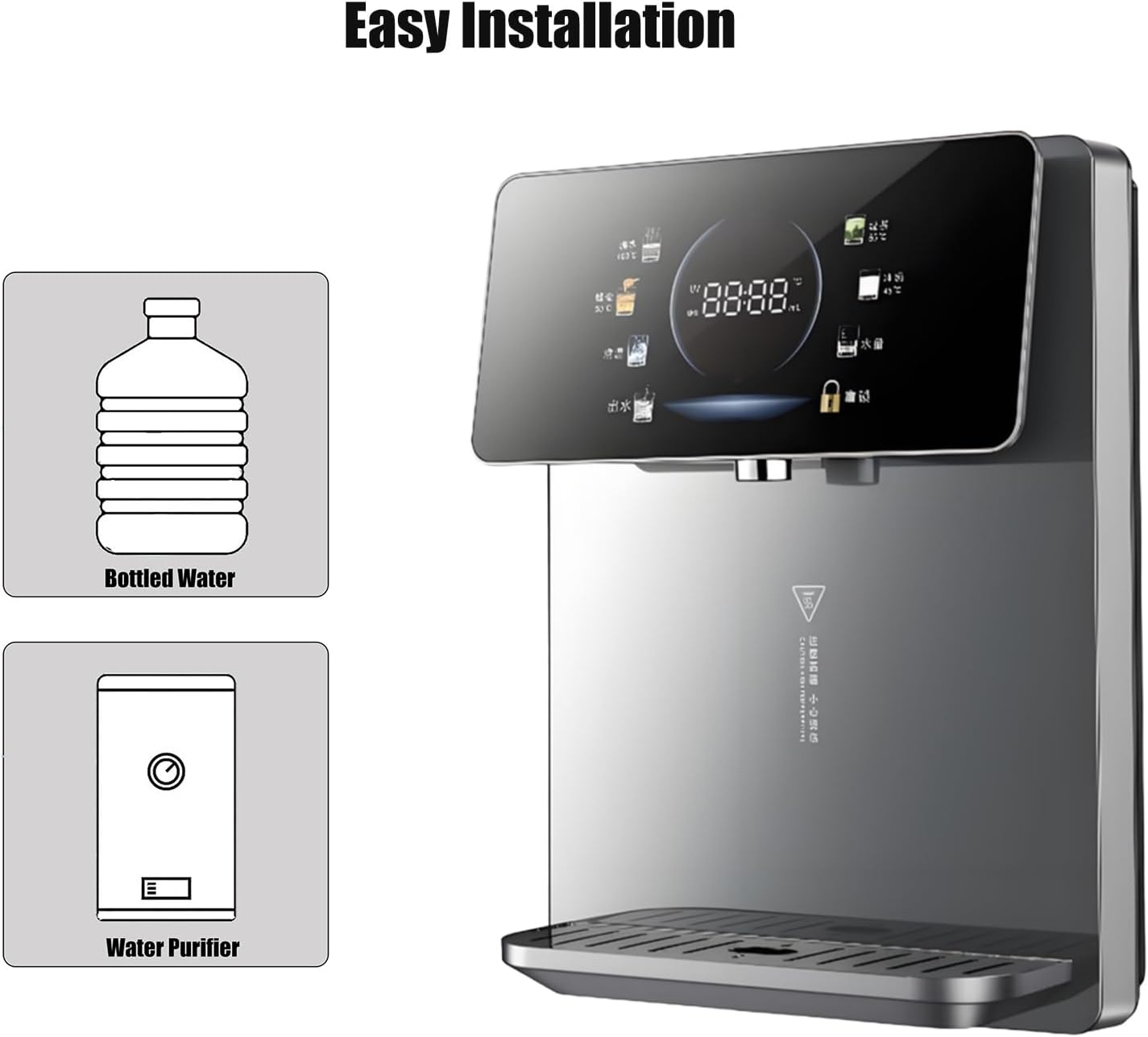 2200W Wall-Mounted Water Dispenser with Safety Children's Lock, Adjustable Temperature, Large Screen Touch, Hot Water 25L/h, for House/Office(Gray)