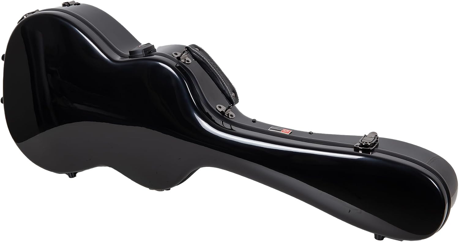 Crossrock Fiberglass Guitar Case for Cordoba Smaller Body Torres | Also Fits 1953 Gibson 3/4 Archtop & 1907 Parlor Guitar | TSA Lock, Backpack Straps, Accessory Compartment - Black (CRF2020CTBK)