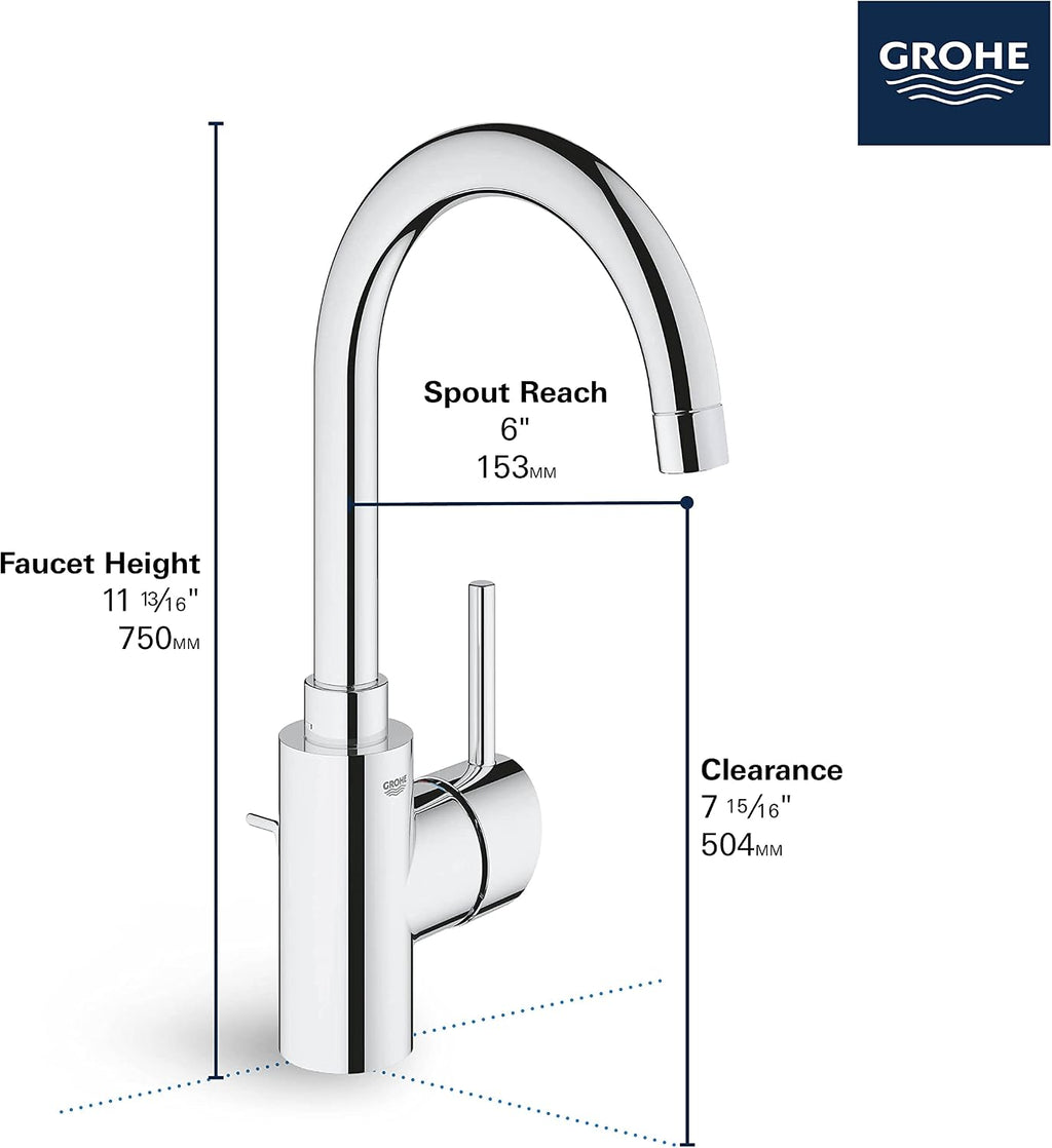 GROHE 32138002 Concetto Single-Handle Bathroom Faucet, Starlight Chrome