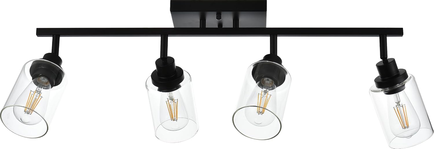 MELUCEE 4 Light Track Lighting Kit 28.7 Inch Bathroom Light Fixtures Matte Black Ceiling Spotlight Fixture for Hallway Foyer Bath Storage, Clear Glass Shade